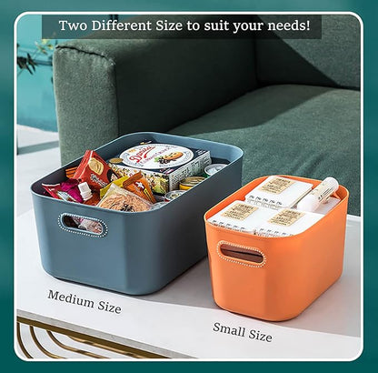 Plastic Storage Bins with Lid, Stackable Storage Containers for Organizing, Storage Baskets for Shelves Kitchen Bathroom Playroom Classroom Office (Medium (Yellow+Orange))