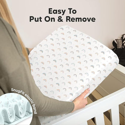 2-Pack Organic Crib Sheets for Boys, Girls - Jersey Fitted Crib Sheet, Baby Crib Sheets Neutral, Crib Mattress Sheet, Cotton Crib Sheets, Breathable Crib Sheet, Baby Mattress Sheets (Jolly Rainbow)