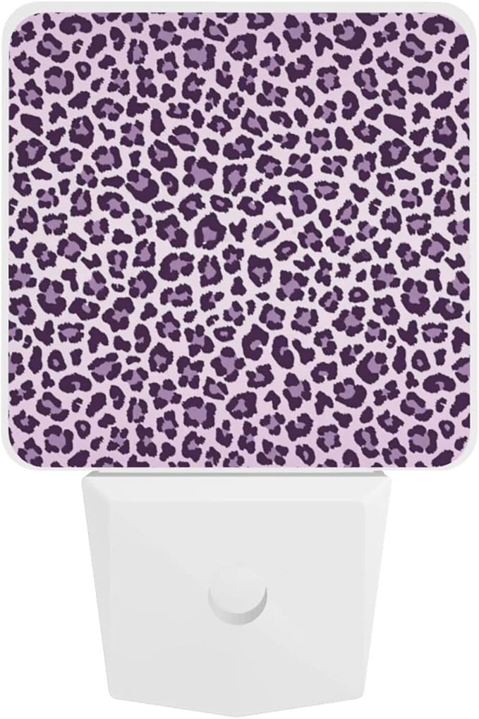 Purple Leopard Print Night Light for Kids Girls Plug into Wall Led Nightlight with Dusk to Dawn Sensor Compact Lamp Bedroom Bathroom Nursery Hallway Stairs Kitchen Home Decor