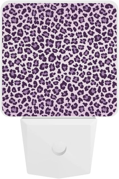 Purple Leopard Print Night Light for Kids Girls Plug into Wall Led Nightlight with Dusk to Dawn Sensor Compact Lamp Bedroom Bathroom Nursery Hallway Stairs Kitchen Home Decor