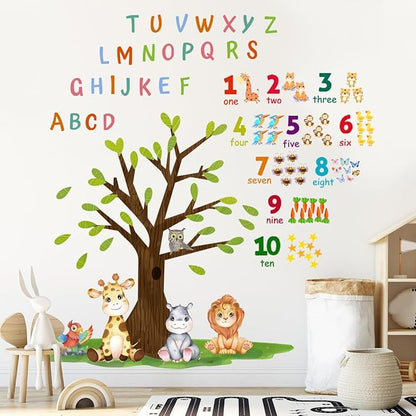Kids Nursery Wall Decals, Alphabet Letters and Numbers, Animals Wall Stickers for Kids Room Decor