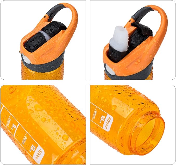 mountop Kids Water Bottle with Silicone Straw and Handle, Easy Use for Girls and Boys, BPA-free Water Bottle for Kids 14oz 400ml