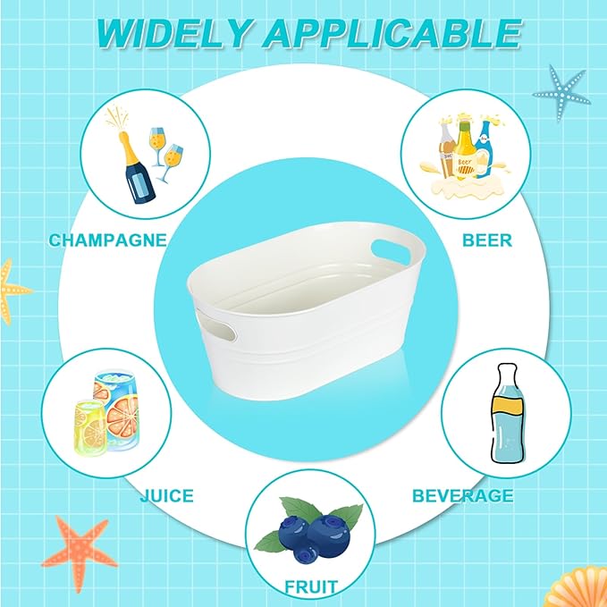 4 Pcs Galvanized Tub 3 Gallon Ice Buckets for Parties Beverage Metal Champagne Drink Wine Large Bucket for Cocktail Mimosa Bar Supplies (White)