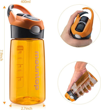 mountop Kids Water Bottle with Silicone Straw and Handle, Easy Use for Girls and Boys, BPA-free Water Bottle for Kids 14oz 400ml