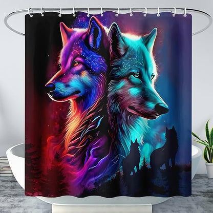 AILONEN Wolf Shower Curtain,Evening Howling Wolf Bath Curtain for Bathroom Decor,Wildlife Shower Curtain for Teens,Polyester Waterproof with 12 Plastic Hooks 48" W*72" H