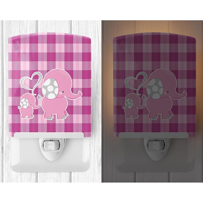 Caroline's Treasures BB6953CNL Elephant and Baby Ceramic Night Light Compact, UL-Certified, Ideal for Bedroom, Bathroom, Nursery, Hallway, Kitchen, 6x4x3, Multicolor