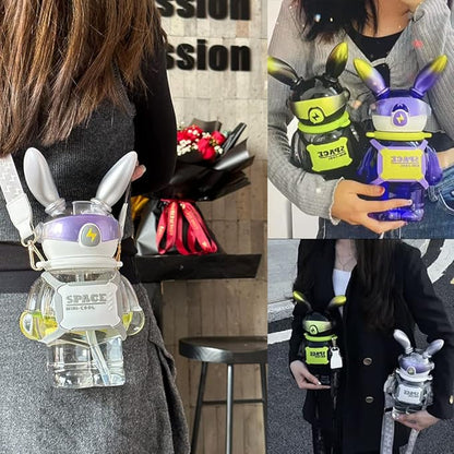 37 Oz Rabbit Water Bottle With Straw, Cool Lightning Space Rabbits Cup, Portable Outdoor Water Bottle, Suitable For Adults And Children Fitness Sports (Purple)