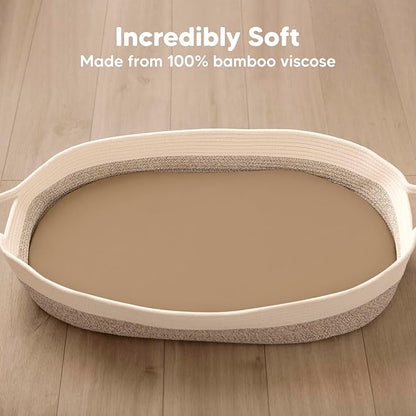 2-Pack Baby Bassinet Sheets Girl, Boy - Viscose Derived from Bamboo Fitted Bassinet Sheets Compatible with Halo Bassinest Swivel Sleeper,Baby Delight,Graco Bedside Bassinet Mattress Sheet (Pecan)