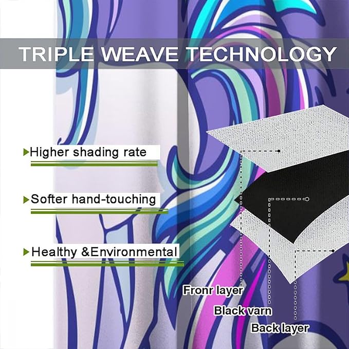 Kids Unicorn Curtains Purple Cartoon Rainbow Cartoon Room Blackout Curtains Boys Girls Baby Room Decor Curtains Living Room Decor 42x63 Inch 2 Panels