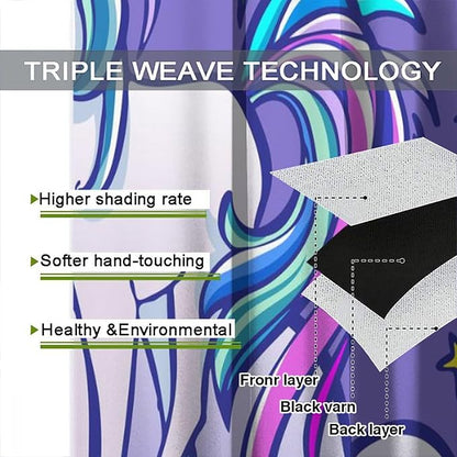 Kids Unicorn Curtains Purple Cartoon Rainbow Cartoon Room Blackout Curtains Boys Girls Baby Room Decor Curtains Living Room Decor 42x63 Inch 2 Panels