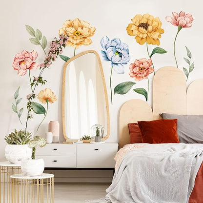 Large Flower Wall Decals Colorful Blossom Floral Wall Stickers Removable Wall Murals Peel and Stick Girls Bedroom Living Room Nursery Wall Decor