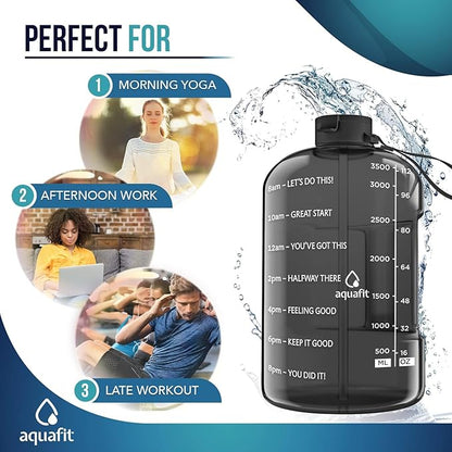 AQUAFIT 128 oz Plastic Water Bottle With Straw - Motivational Gym Water Bottle