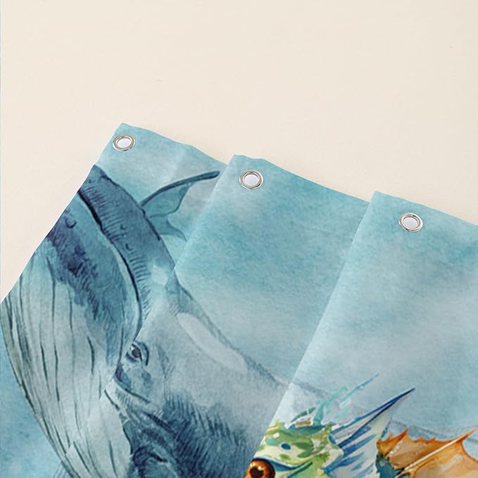 AILONEN Seahorse Shower Curtain for Bathroom,Watercolor Seahorse Bath Curtain,Blue Ocean Animal Whale Coral Fish Shower Curtain Waterproof with 12 Plastic Hooks, 60" W*72" H