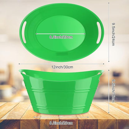 6 Pieces Ice Buckets Bulk, Plastic Ice Buckets with Handles, Oval Storage Tub, Large Capacity Ice Drink Bucket for Party Bar Wine Beer Champagne Beverage Bottle Cooler (Green,4.5 Liter)