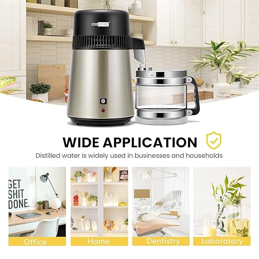 VIVOHOME Water Distiller Countertop 1.1 Gallon/4L 304 Stainless Steel Distilled Water Machine with Smart Switch Purifier Filter for Home Officek, Champagne