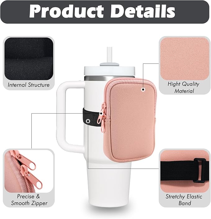 Water Bottle Pouch Cup Accessories for Women Quencher Adventure IceFlow 20oz 30oz 40oz Tumbler Pouch with Handle Running Pouch Bag for Cards Keys(Pink)