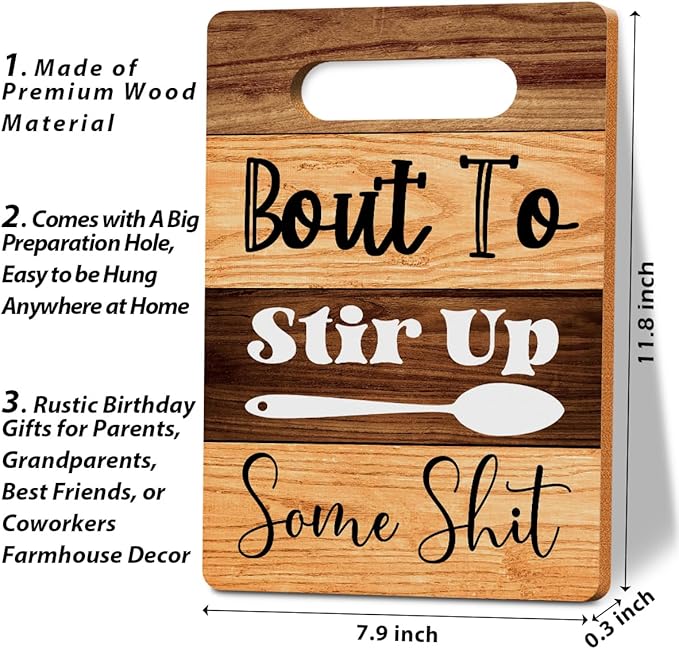 Funny Cutting Board Gifts, Wood Cutting Boards for Kitchen, House Warming Gifts New Home, Kitchen Wall Art, Christmas Birthday Gifts for Women Mom Grandma 8 x 12 Inch