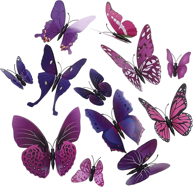 uxcell 120Pcs 3D Beautiful Butterfly Removable DIY Wall Stickers for Bedroom Living Room TV Background Decorations, Purple