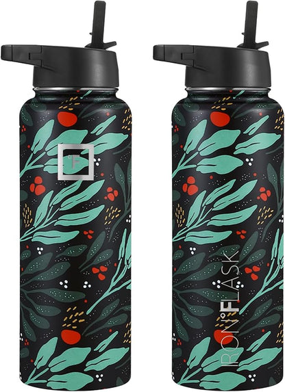 IRON °FLASK Sports Water Bottle - Wide Mouth with 3 Lids (Straw Lid) - Stainless Steel Gym & Outdoor Bottles for Men, Women & Kids - Double Walled, Insulated Thermos, Metal Canteen - Lush Leaf, 40 Oz