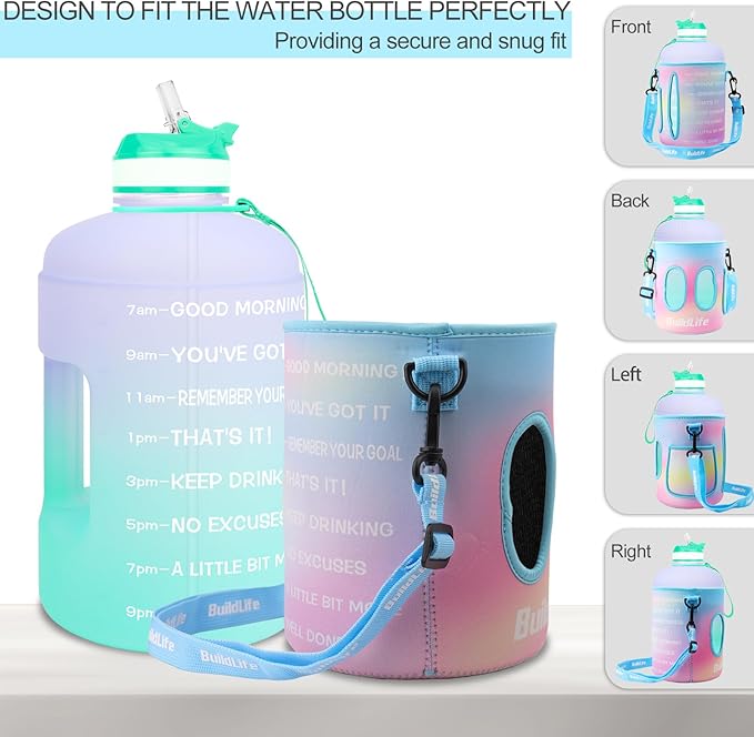 QuiFit Motivational Gallon Water Bottle - with Straw & Time Marker BPA Free Large Reusable Sport Water Jug with Handle for Fitness Outdoor Enthusiasts Leak-Proof