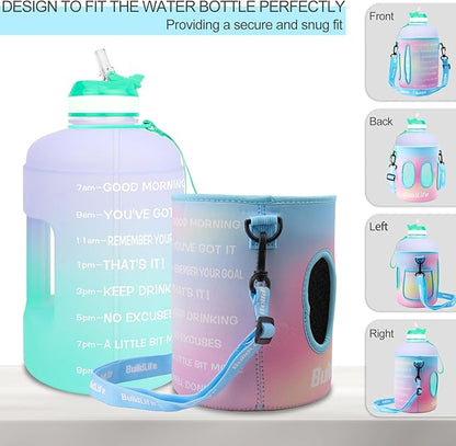 QuiFit Motivational Gallon Water Bottle - with Straw & Time Marker BPA Free Large Reusable Sport Water Jug with Handle for Fitness Outdoor Enthusiasts Leak-Proof