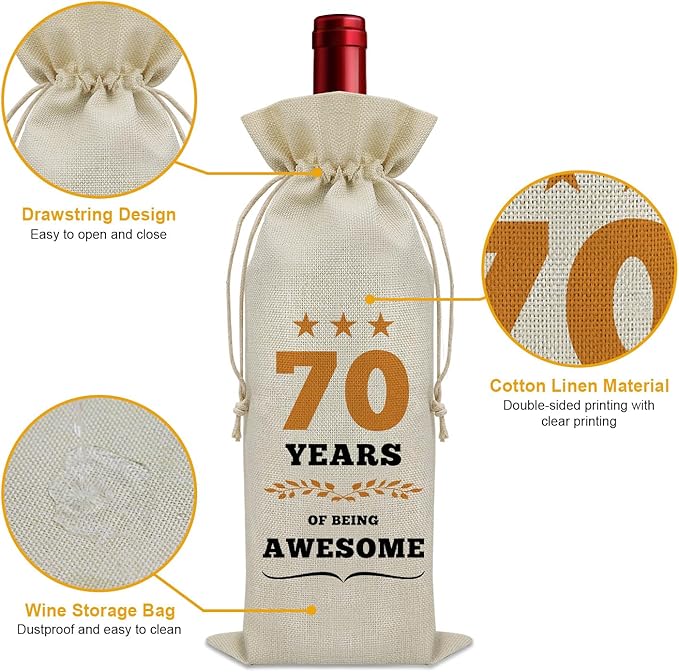 70th Birthday Gifts for Women Men Wine Bag 70 Year Old Birthday Gifts for Her Him 70 Year Work Anniversary Decorations Wine Bottle Decoration Bag Born in 1954 Wine Accessories Gifts for Wine Lovers