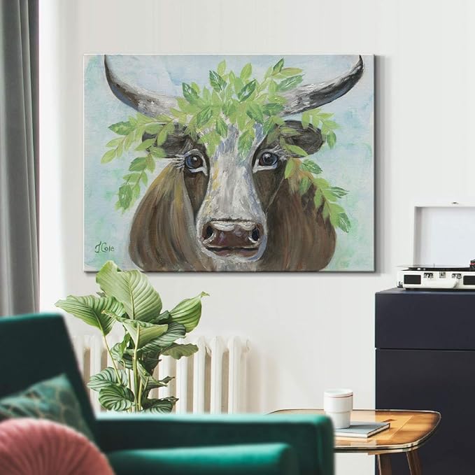 Renditions Gallery Canvas Animal Wall Art Modern Decorations Paintings Olive Crown Steer Abstract Glam Wild Longhorn Canvas Artwork Prints for Bedroom Office Kitchen - 32"x48" LT33