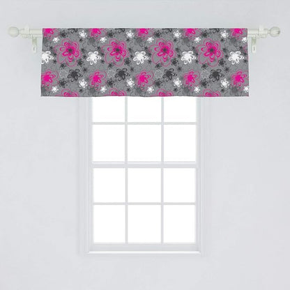 Ambesonne Vintage Floral Window Valance, Vibrant Colored Free Hand Drawing Style Blossoms Antique Retro, Curtain Valance for Kitchen Bedroom Decor with Rod Pocket, 54" X 18", Pink Black