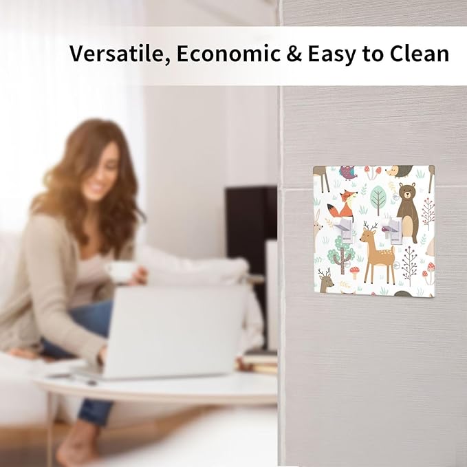 Cartoon Animal Deer Bear Fox Light Switch Cover Decorative Double Toggle Plastic Wall Plate Outlet Cover for Women Girls Bedroom Kitchen Living Room Decor 4.5 * 4.5