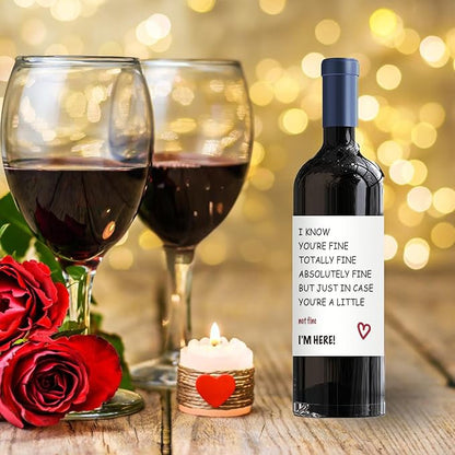 24Pcs Funny Encouragement Wine Bottle Label for Women Men, Thinking of You Wine Bottle Label for Husband Wife, Get Well Soon Wine Bottle Stickers, You’re Totally Fine I’m Here for You