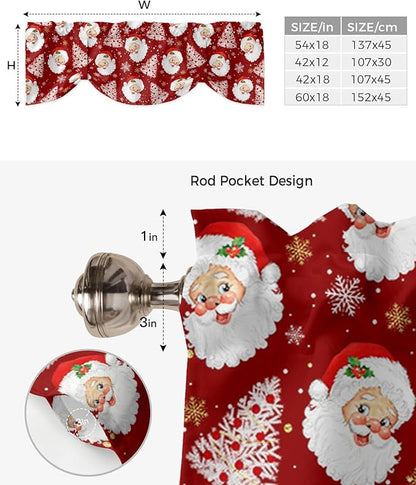 Red Christmas Blackout Tie Up Valance Curtains for Kitchen Windows Santa Claus Merry Christmas Tree Window Toppers Balloon Shades for Living Room/Bathroom/Bedroom,1 Panel, 60" X 18", Winter Snowflake