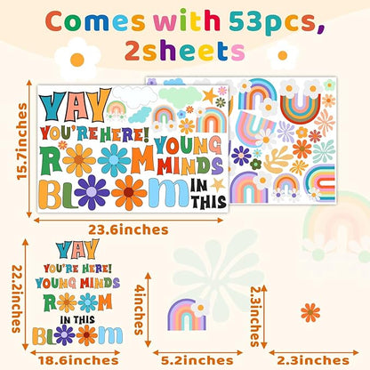 Inspirational Wall Decals Quote Motivational Phrase Wall Stickers Colorful Rianbow Flower Wall Stickers Lettering Positive Sayings Stickers for Kids Room Nursery Playroom School Classroom Decor