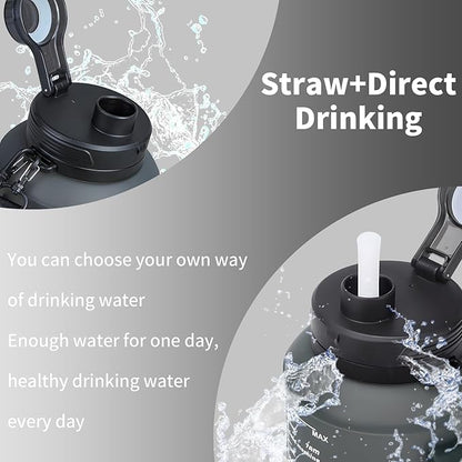 Collapsible 64oz Water Bottle with Handle & Straw - Spill-Proof Foldable Silicone Bottle for Men/Women (Black, 2L)