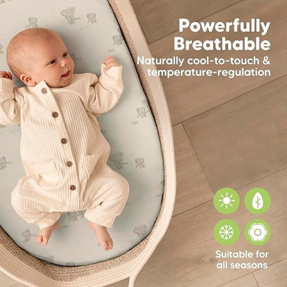 2-Pack Baby Bassinet Sheets Girl, Boy - Viscose Derived from Bamboo Fitted Bassinet Sheets Compatible with Halo Bassinest Swivel Sleeper, Baby Delight, Graco Bedside Bassinet Mattress Sheet (Elly)