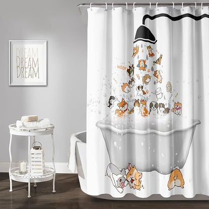 AILONEN Cute Corgi Shower Curtain for Kids 36" W*72" H Inch,Cartoon Dog Funny Animals Nursery Lovely Hilarious,12 Pack Hooks Polyester Waterproof Fabric Decor for Bathroom Bathtub Panels