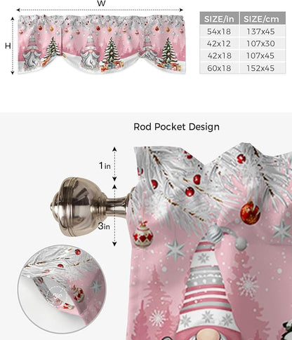 Christmas Gnome Blackout Tie Up Valance Curtains for Kitchen Windows Winter Merry Christmas Tree Balls Window Toppers Balloon Shades for Living Room/Bathroom/Bedroom,1 Panel, 42" X 12", Pink