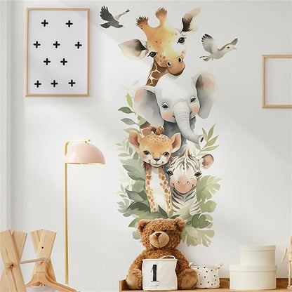 Watercolor Style Cute Animals Wall Decals Lovely Wildlife Wall Sticker Art Wall Clings Removable for Nursery Kid'sroom School Livingroom TV Background Decoration Murals (Lovely Wildlife 1)