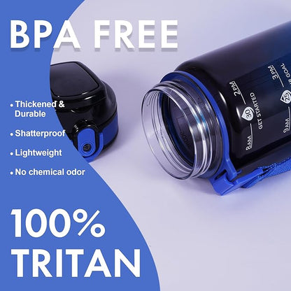 32 oz Water Bottle with Detachable Straw, Clear Motivational Water Bottles with Time to Drink, Tritan & BPA Free Sports Water Jug with Time Marker, Upgraded handle design