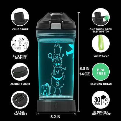 Cute Duck Water Bottle, Light Up Duck Sports Bottle with Glowing 3D LED Light Drink Bottles-Tritan BPA Free. Duck Gifts for Birthday,Christmas,Back to School for Kids Boys Teens