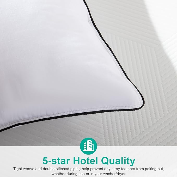 APSMILE Medium Firm Feather Down Pillows Queen Size Set of 2, Luxury Goose Feather Pillow for Sleeping, 600TC/DM Organic Cotton Cover Hotel Bed Pillow, Wrapped in Polyester (White, 20"x30")