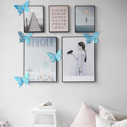 72Pcs 3D Butterfly Wall Decor 3 Sizes 3 Styles, Butterfly Decorations Party Birthday Cake Decoration, Removable Butterfly Wall Stickers for Kids Nursery Wedding Bedroom Room Decor(Blue)