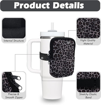 Water Bottle Pouch Cup Accessories for Women Quencher Adventure IceFlow 20oz 30oz 40oz Tumbler Pouch with Handle Running Pouch Bag for Cards Keys(Leopard)