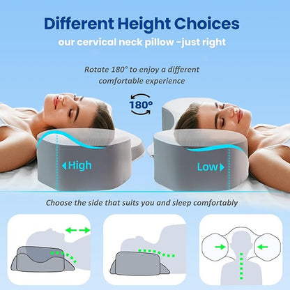 Arts wish Memory Foam Cervical Pillow for Pain Relief, Breathable Ergonomic Bed Pillow with Cooling Pillowcase, Cervical Neck Pillow for Side Back Stomach Sleepers