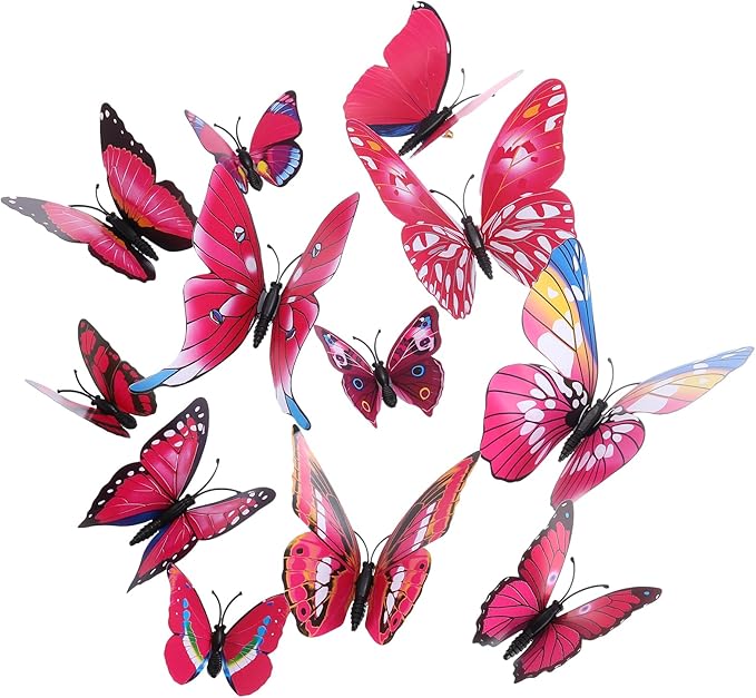 uxcell 120Pcs 3D Beautiful Butterfly Removable DIY Wall Stickers for Bedroom TV Background Decorations, Plum