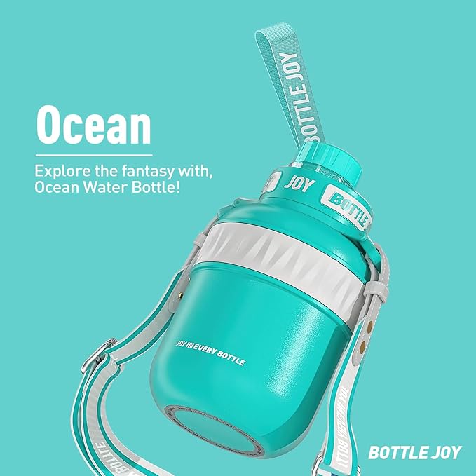 Stainless-Steel Water Bottle: Leakproof Lid, Perfect Sip, Double Insulated, Eco-Friendly, Dishwasher Safe & Stylish Strap (Ocean, 48 oz)