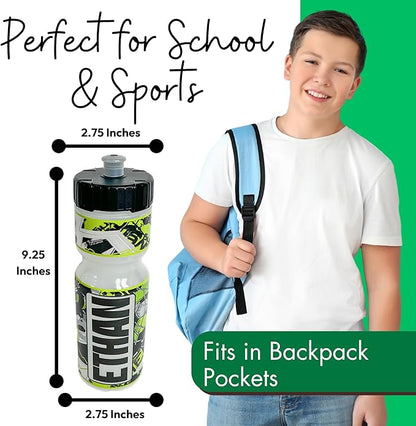 50 Strong Kids Water Bottle | 22 oz. BPA- Free Sports Squeeze Water Bottles with Pull Top Cap |Perfect Water Bottle for School | Reusable & Durable for Boys & Girls | Made in USA (Soccer Star Custom)