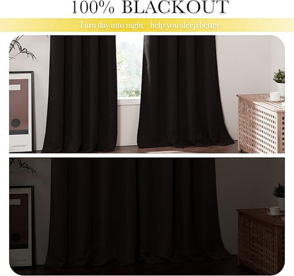NICETOWN 100% Blackout Curtains 45 inches Length, 2 Thick Layers Completely Blackout Window Treatment Thermal Insulated Lined Drapes for Basement Window (Brown, 1 Pair, 52 inches Width Each Panel)