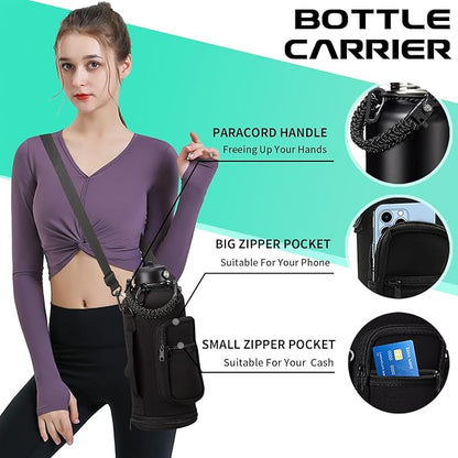 87oz 128oz Insulated Water Bottles - Keep Cold-48h Hot-24h Gallon Water Bottle with Straw, Vacuum Stainless Steel Water Flask Leak Proof, Metal Large Water Jug with Carrier Sleeve, Paracord Handle