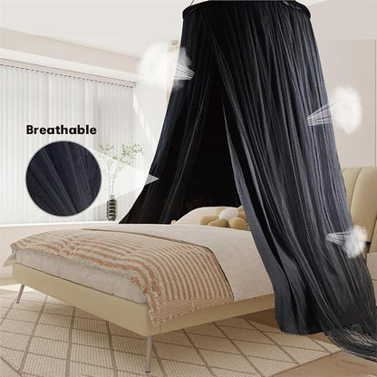 40"x 106" Bed Canopy for Girls & Adults, Double Layer Princess Round Dome Bed Curtain Canopy Drapes, Dreamy Mosquito Net Reading Nook, Bedroom Decoration (Black)