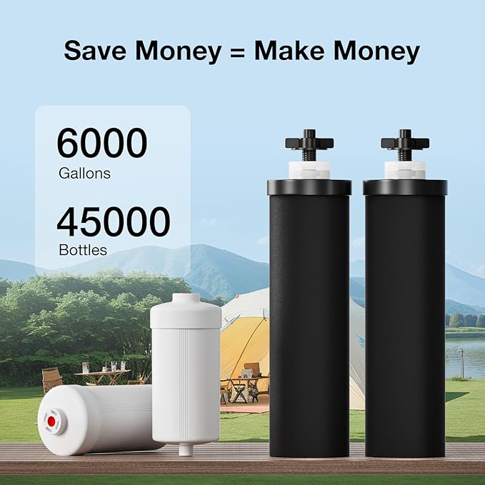 7" Ceramic Filter Activated Carbon Gravity Water Replacement Element (Fluoride, 2 & Black Carbon, 2)